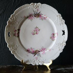 Vintage Plate with Cherry Blossom and Bird Design, Openwork Plate, Cottagecore